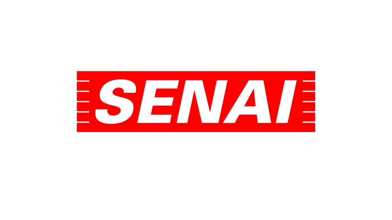Um logotipo vermelho e branco para o senai em um fundo branco.