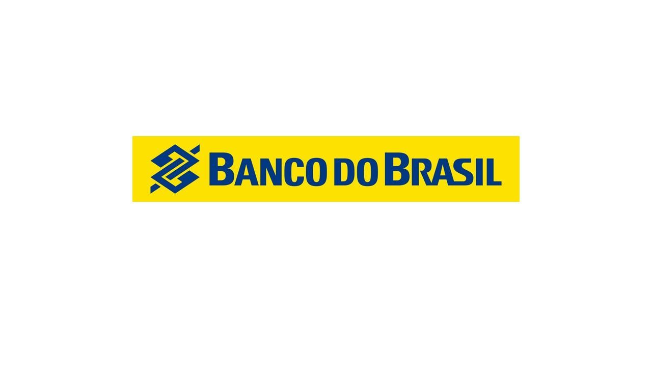 O logotipo do banco do brasil é amarelo e azul em um fundo branco.