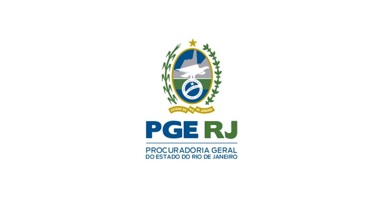 Um logotipo da pge rj é mostrado em um fundo branco