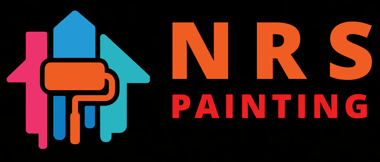 Logo for NRS Painting. features a colorful house design with a paint roller and the letters NRS.