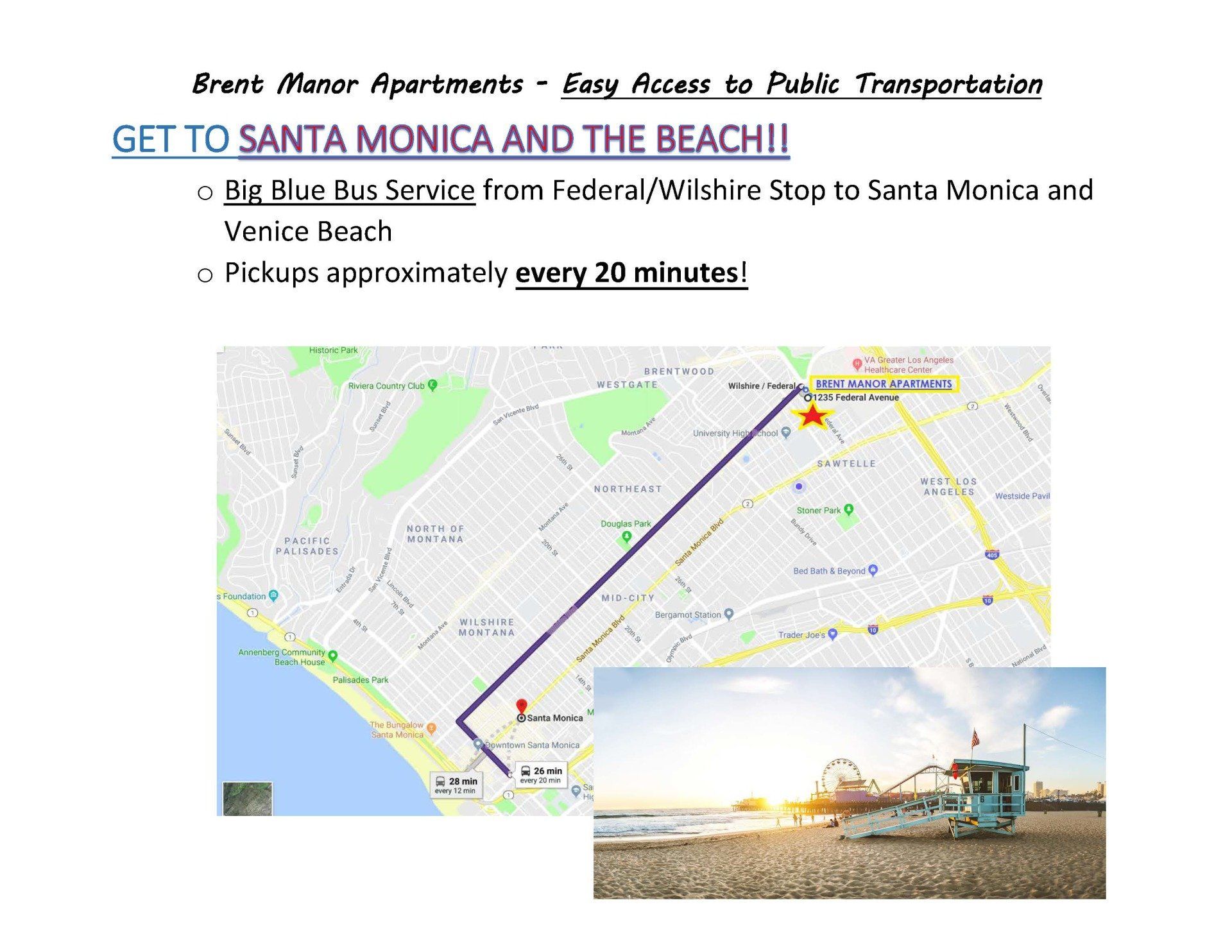 map to Santa Monica beach from Brent Manor