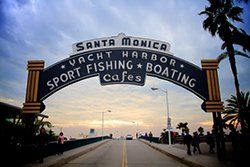 Santa Monica pier sign from road