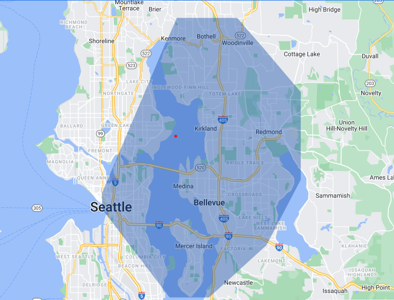 A map of seattle is shown in a hexagon shape.