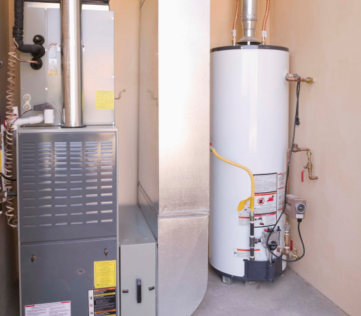 A room with a furnace and a water heater