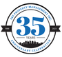 Logo for S&S Property Management Inc.'s 35-year anniversary, featuring a blue city skyline inside a circular badge.