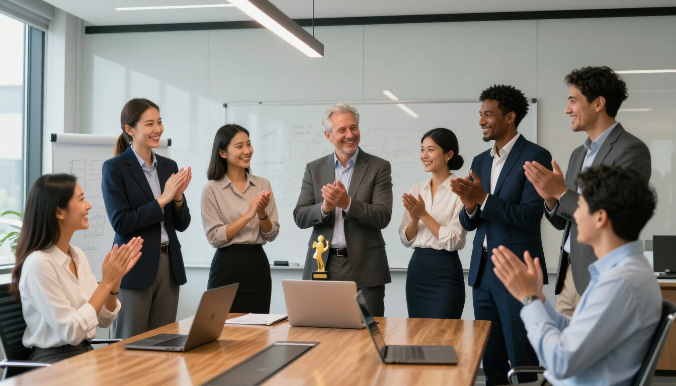 Happy team of office workers