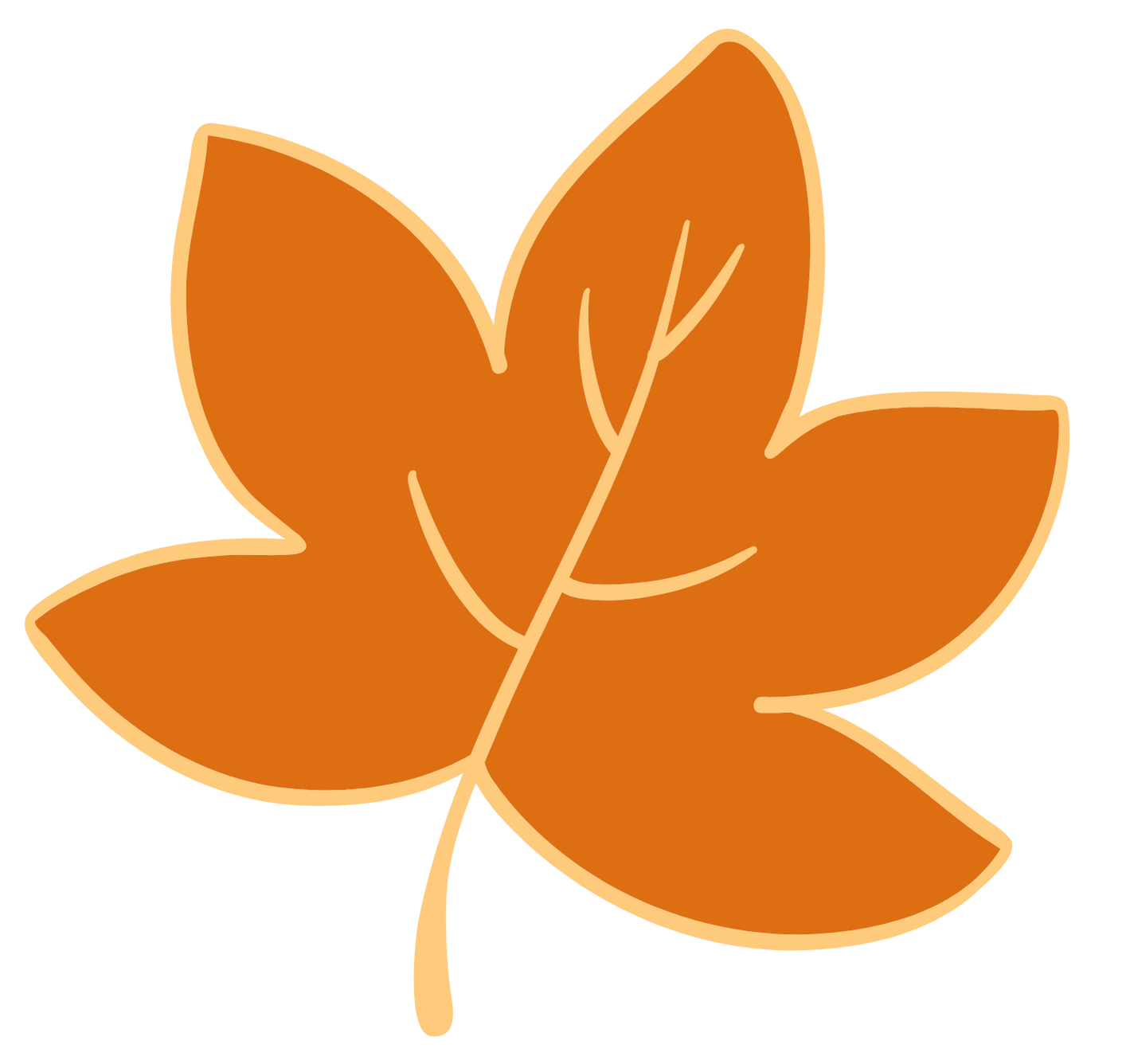 Orange maple leaf with light orange outlines.