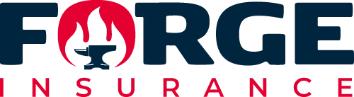 FORGE Insurance logo in navy and red with a stylized forge icon