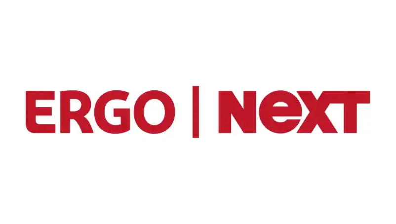 Red ERGO | NEXT logo on a white background