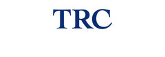 A blue trc logo on a white background