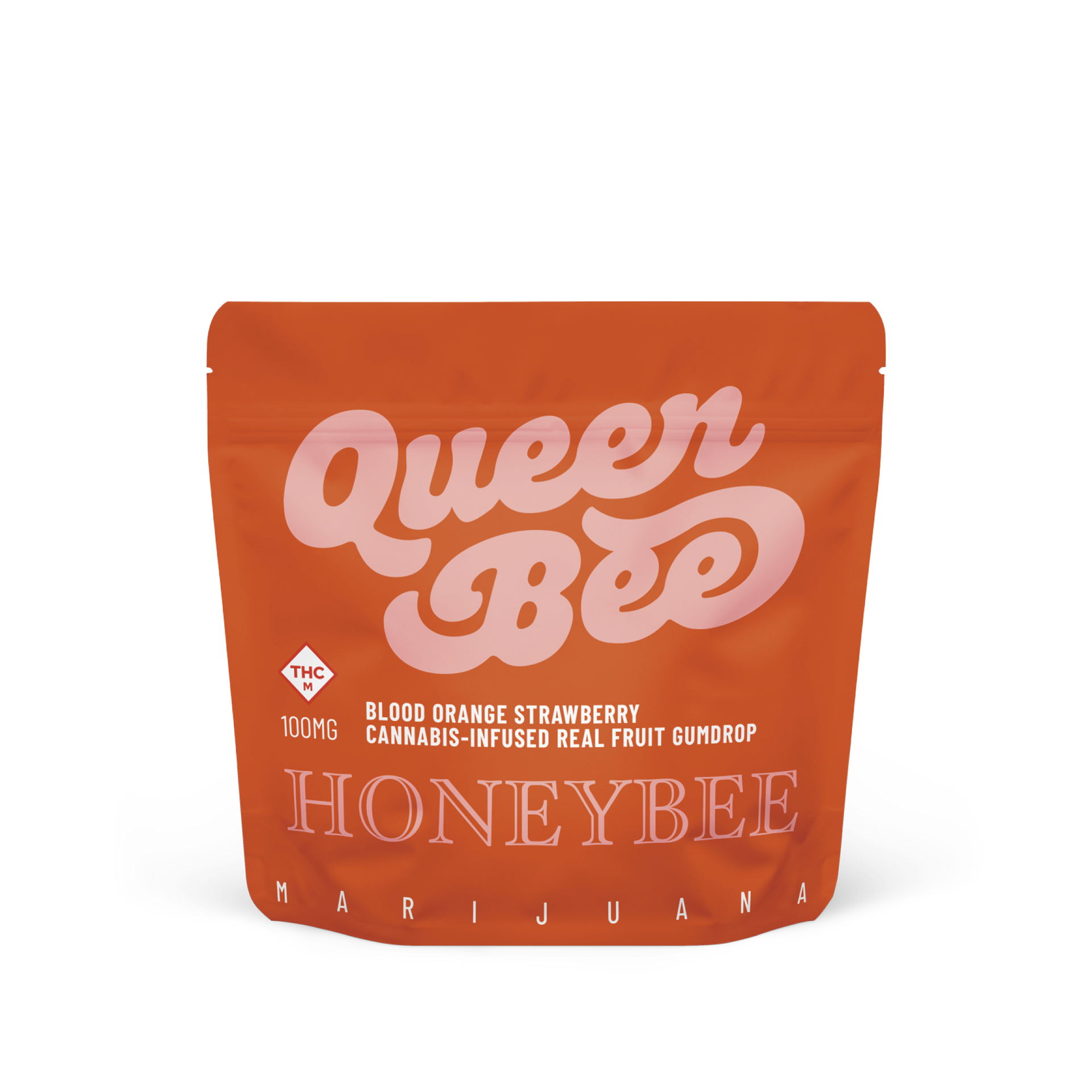 An orange bag with the words queen bee honeybee on it