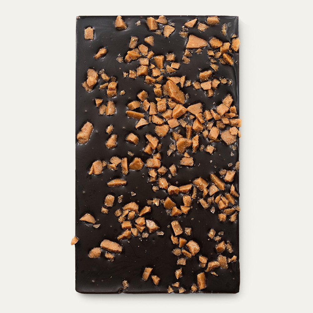 dark chocolate bar with toffee toppings