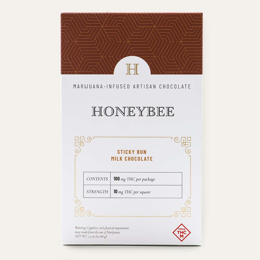 Honeybee edibles sticky bun chocolate packaging