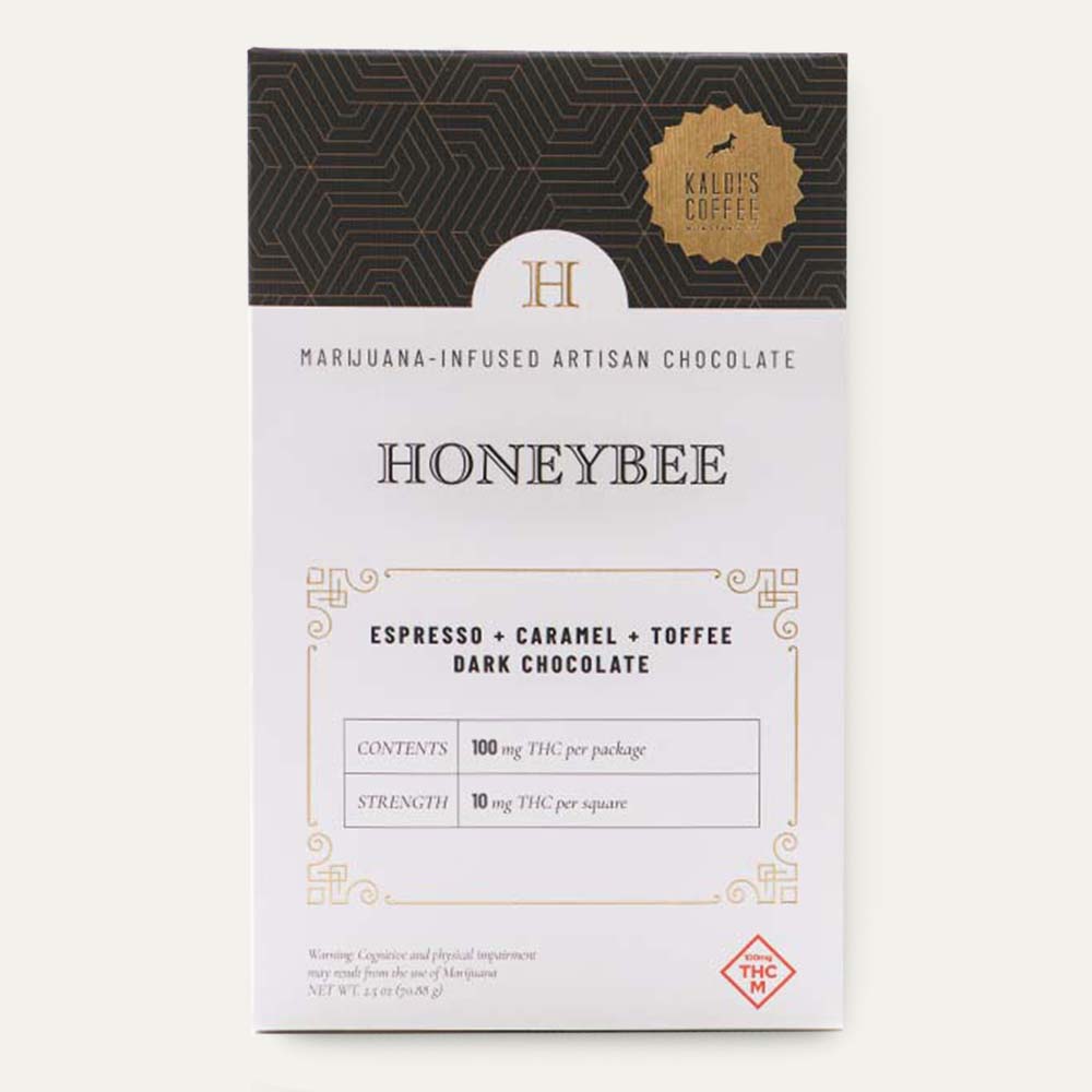 Honeybee espresso, caramel and toffee chocolate packaging
