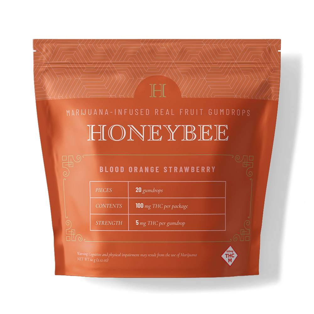mylar bag of blood orange strawberry gumdrops by honeybee