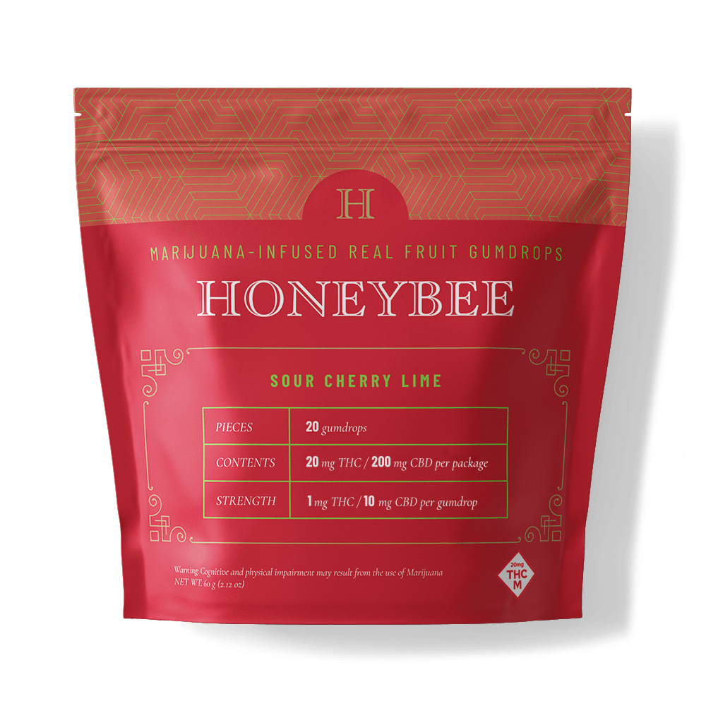 mylar bag of sour cherry lime gumdrops by honeybee