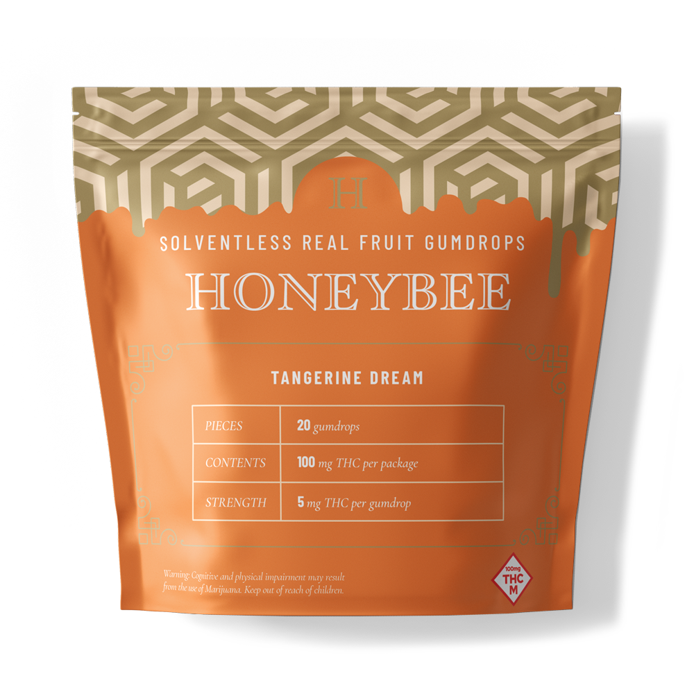 mylar bag of tangerine dream rosin gumdrops by honeybee