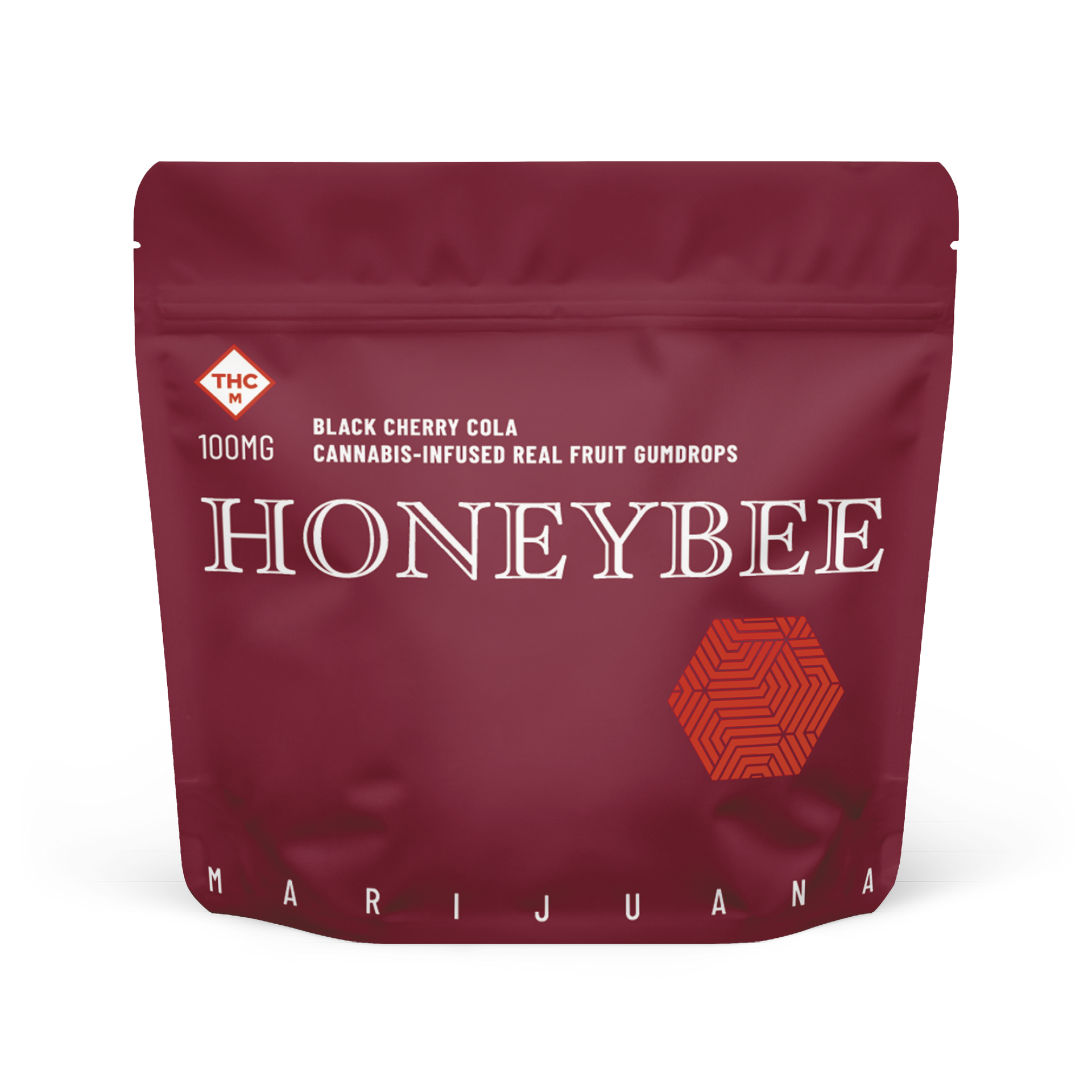 A maroon bag that says honeybee on it