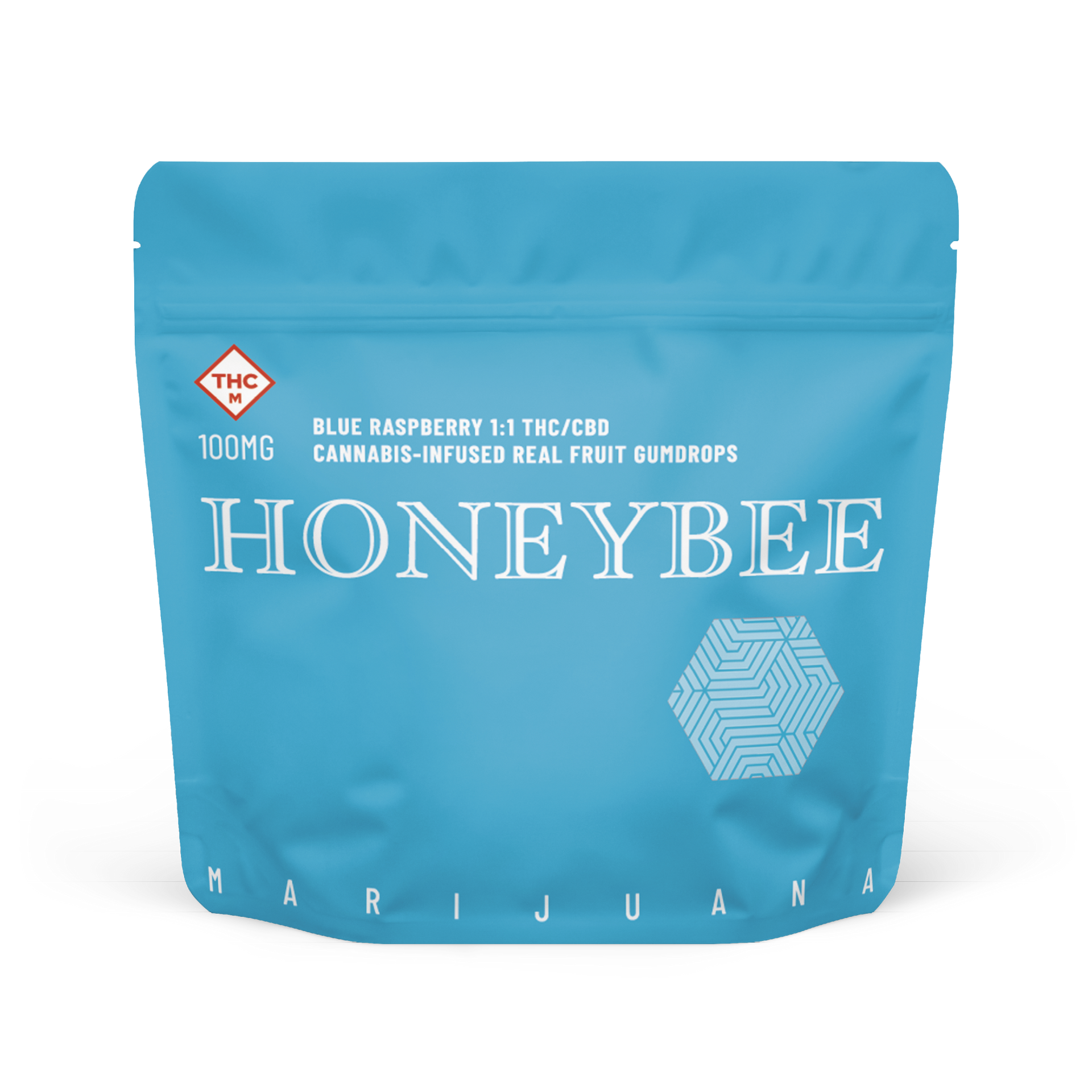 A blue bag that says honeybee on it