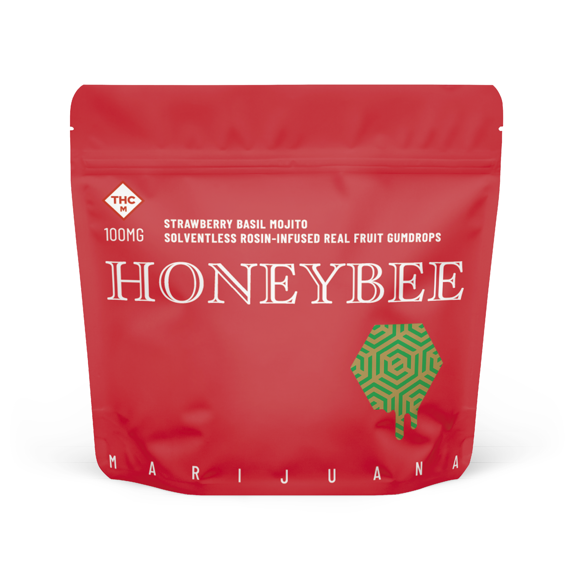 A red bag that says honeybee on it