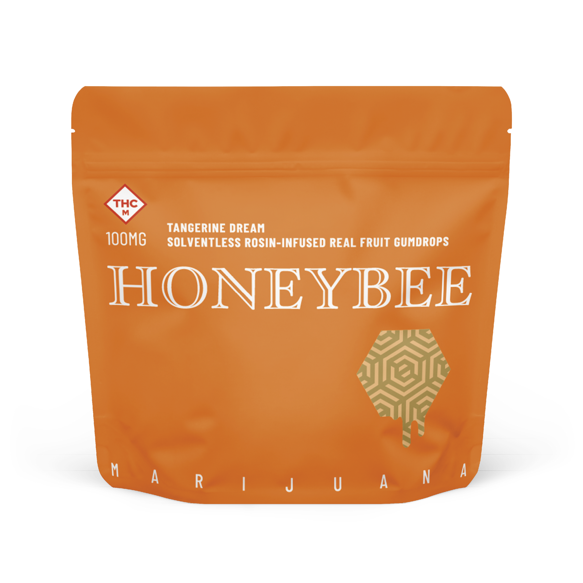 A orange bag that says honeybee on it