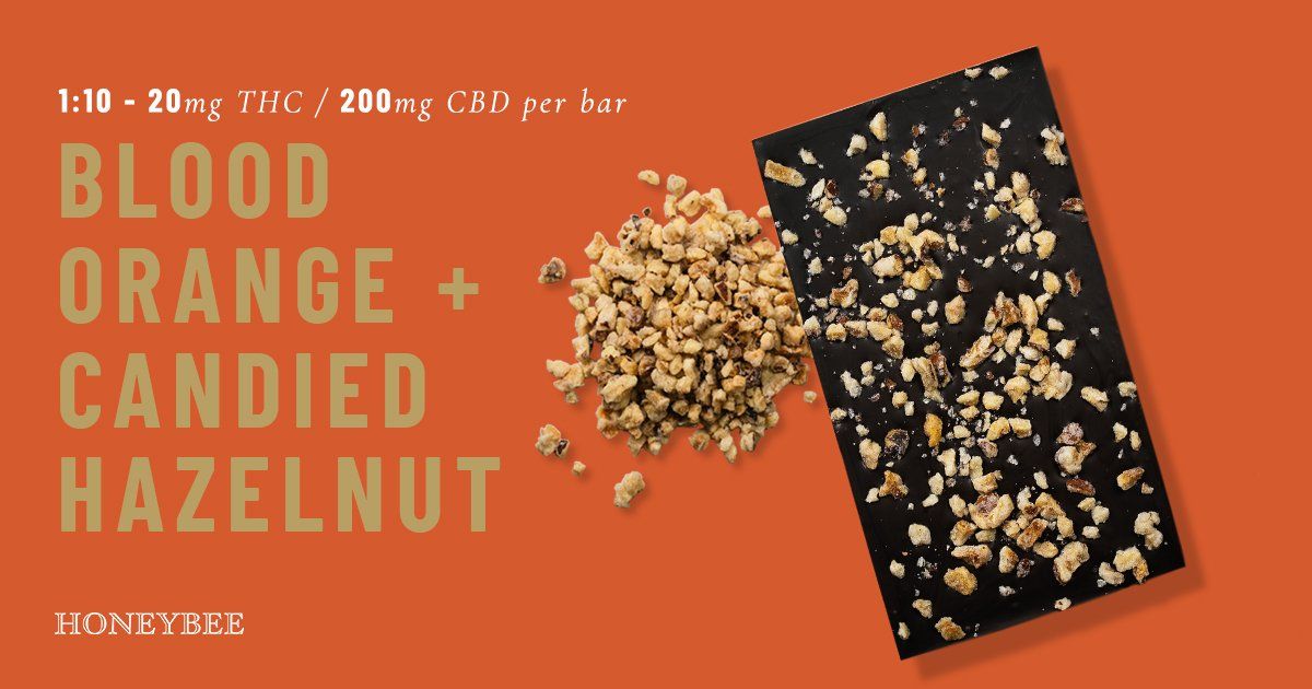 Blood Orange Candied + Hazelnut 110 CBD Chocolate Honeybee Cannabis Edibles