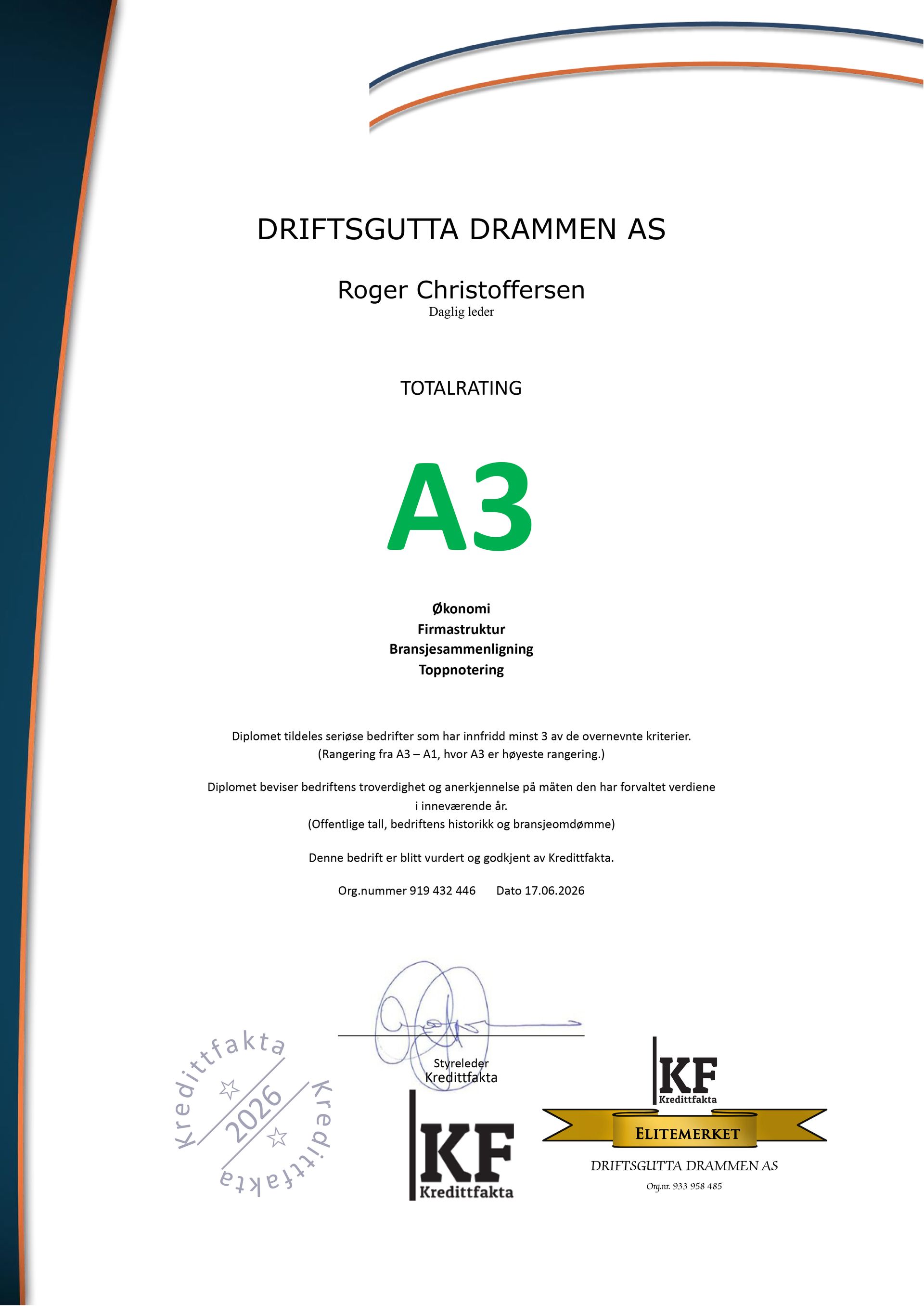 A3 certificate page with green “A3” text and several signatures and stamps at the bottom.