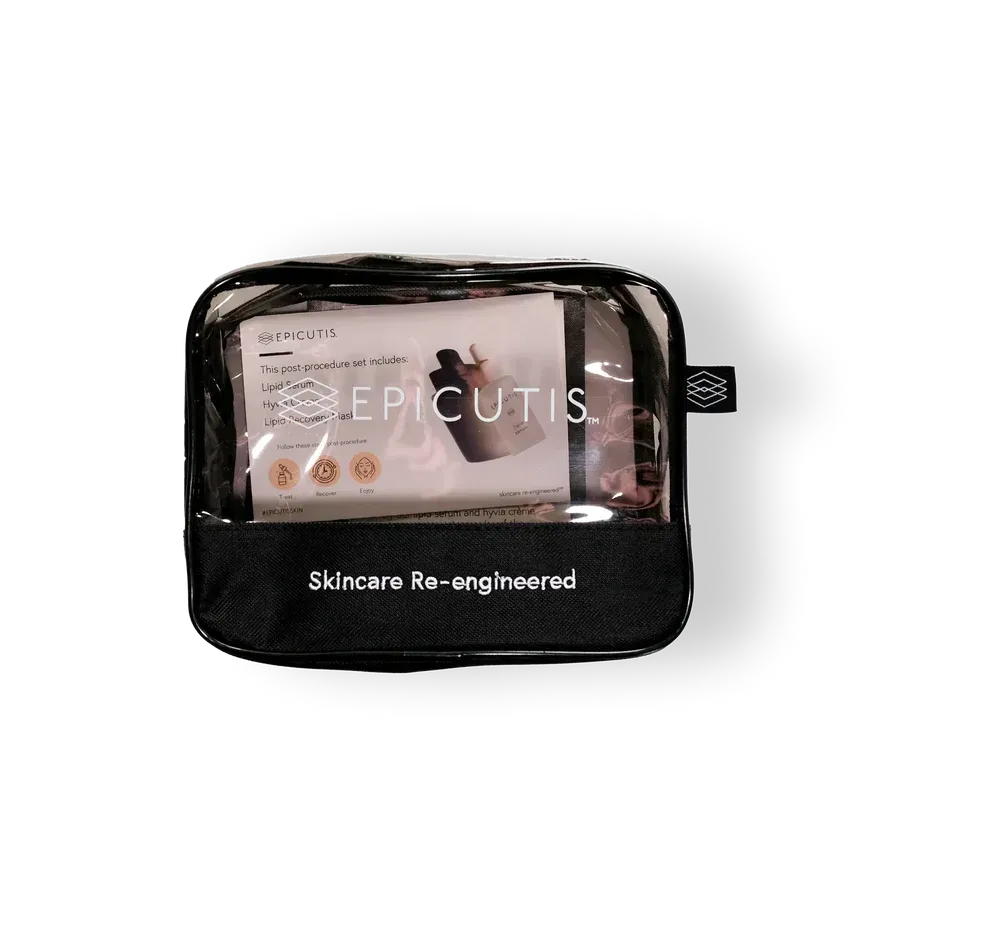 A clear plastic bag with the words skincare re-engineered on it