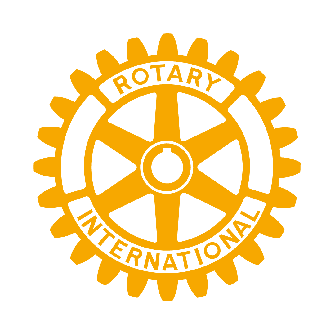 a yellow and white rotary international logo on a white background