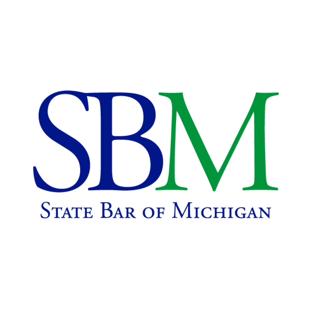the logo for the state bar of michigan is blue and green