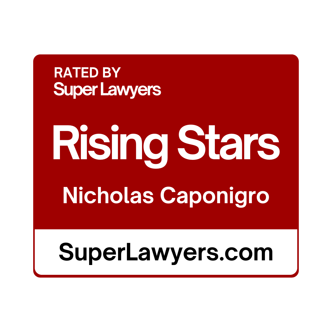 a personal injury attorney award that says rising stars nicholas caponigro