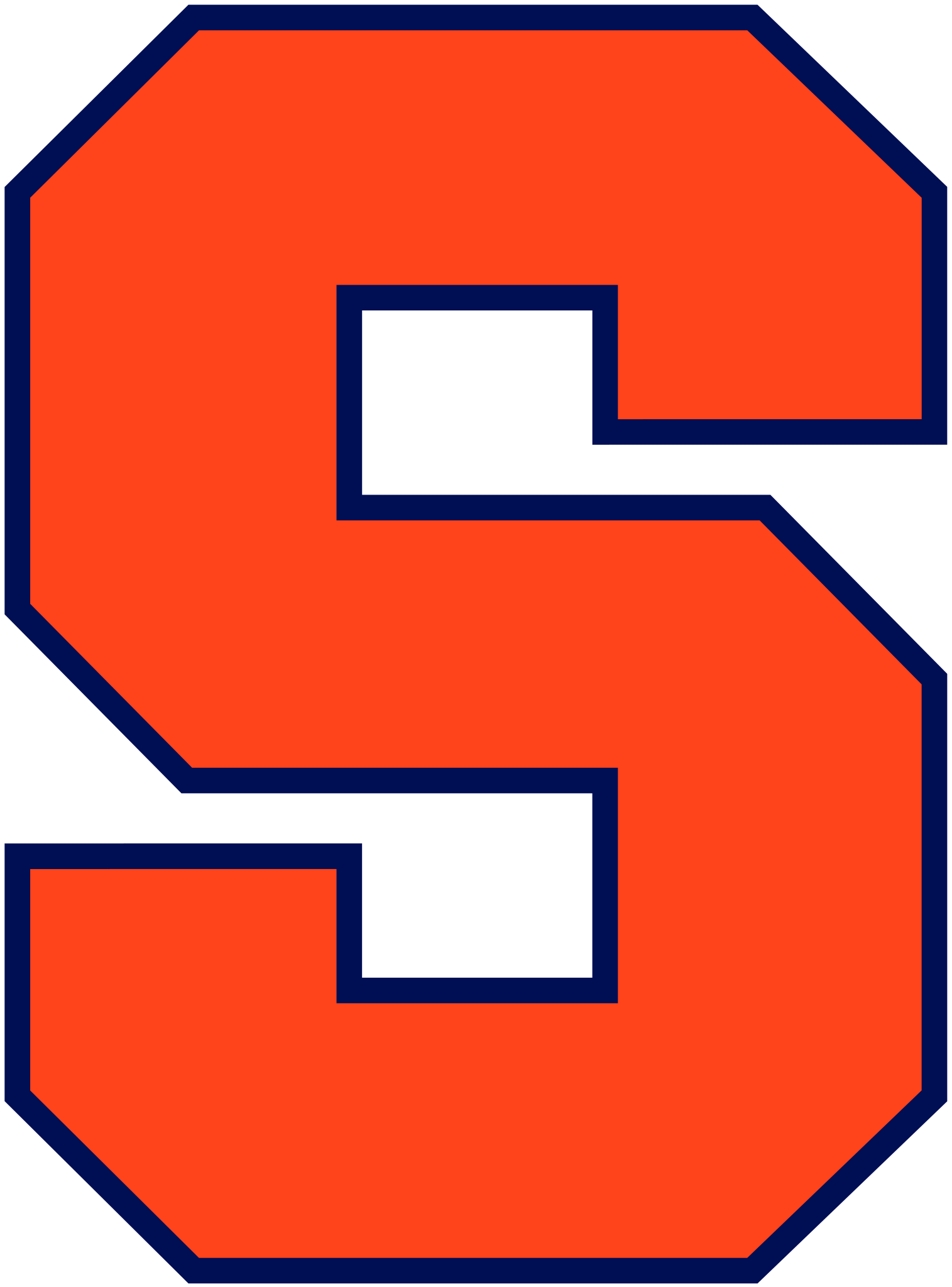 the letter s is orange and blue with a white square in the middle .