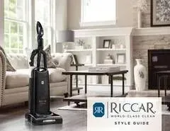 Vacuum cleaner in a bright living room with a Riccar Style Guide logo