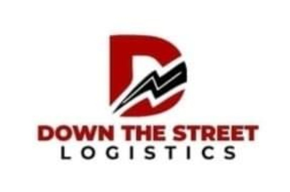 A logo for down the street logistics with a red letter d