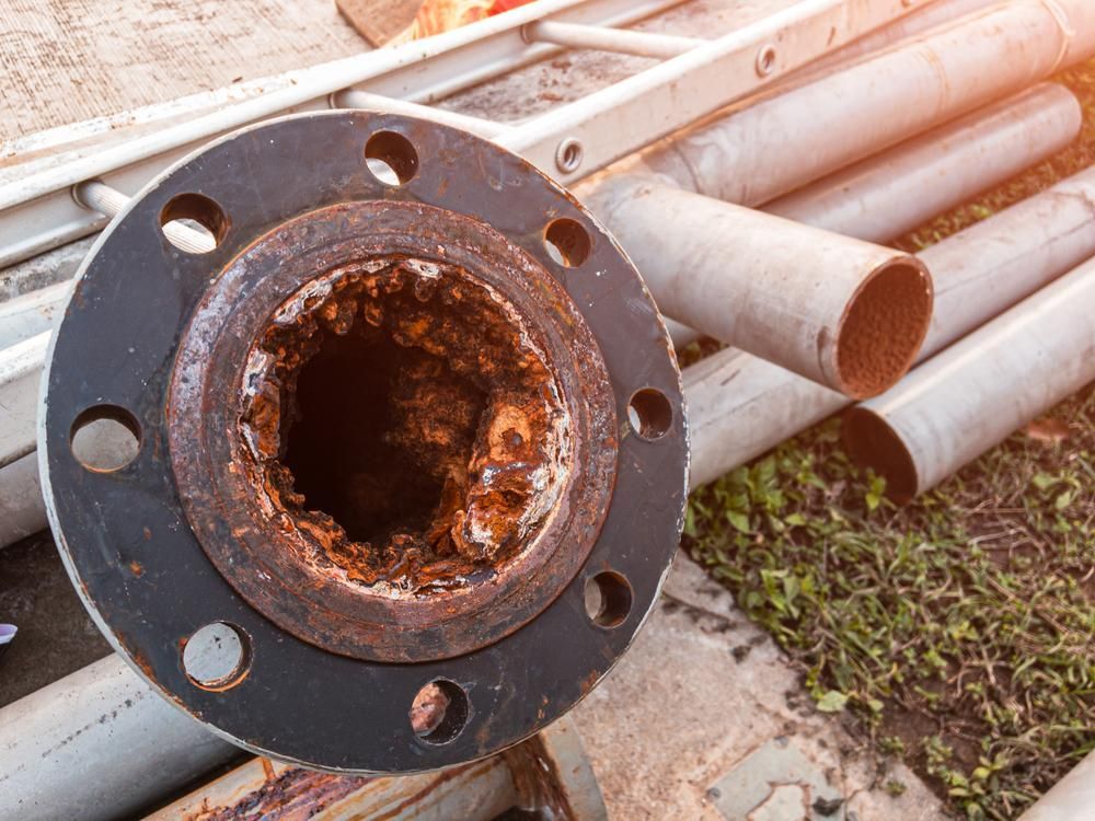 A Rusty Pipe Is Sitting on Top of A Pile of Pipes — Top To Bottom Plumbing in Garbutt, QLD
