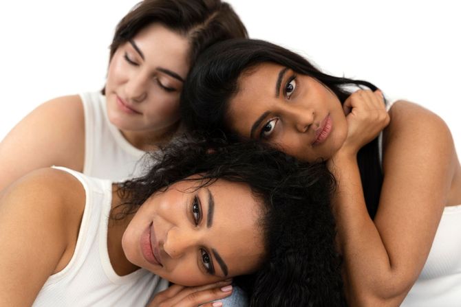 Three girlfriends are enjoying their time together 
