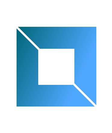 A blue square with a white line going through it on a white background.