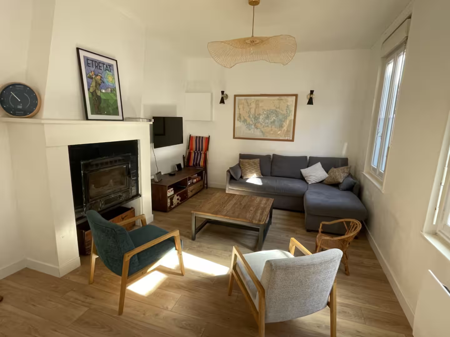 Séjour salon canapé cheminée