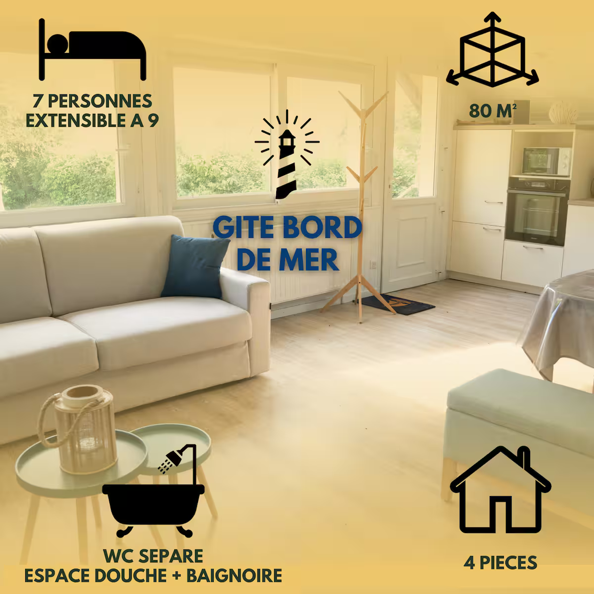 Gite bord de mer salon