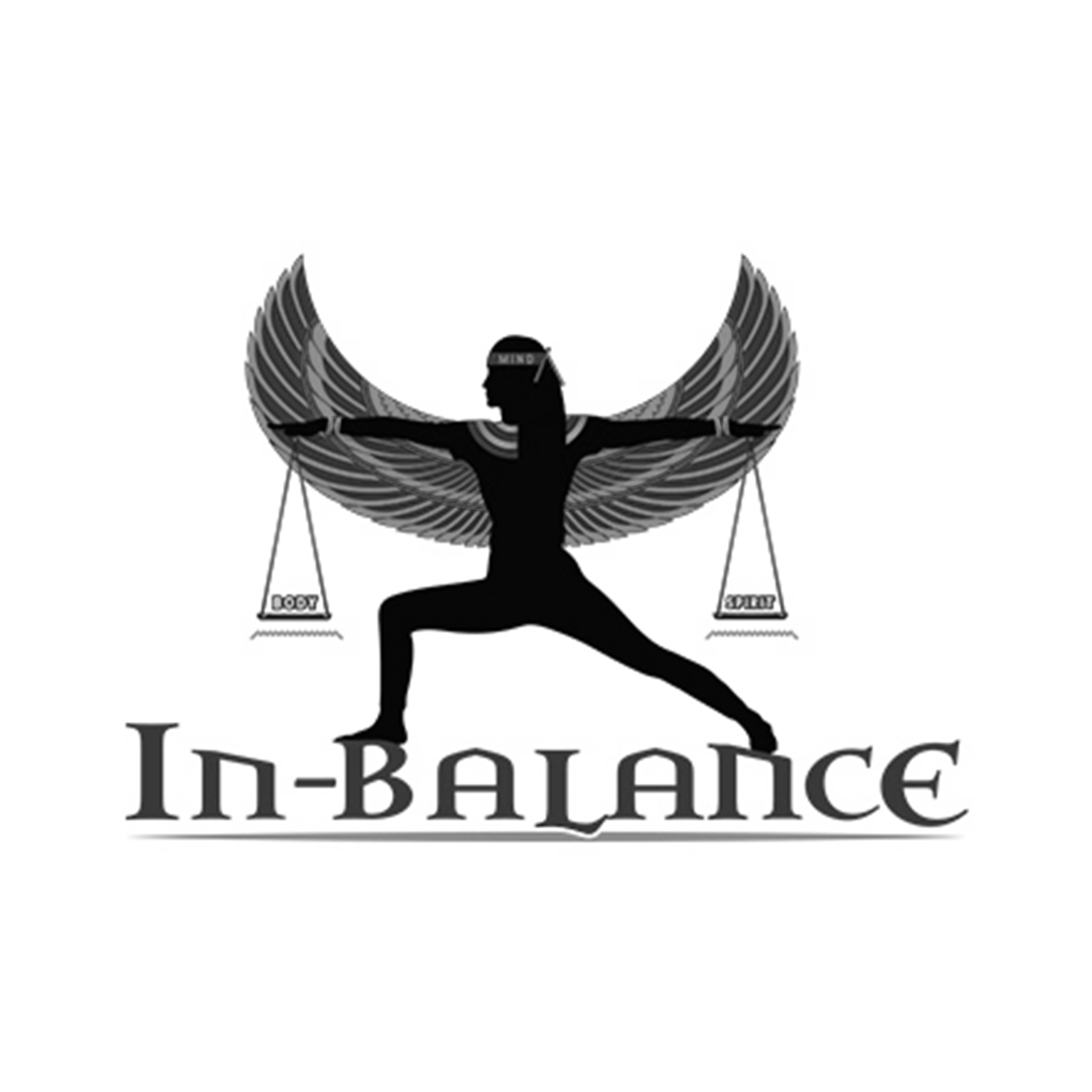 A black and white logo for a company called in balance