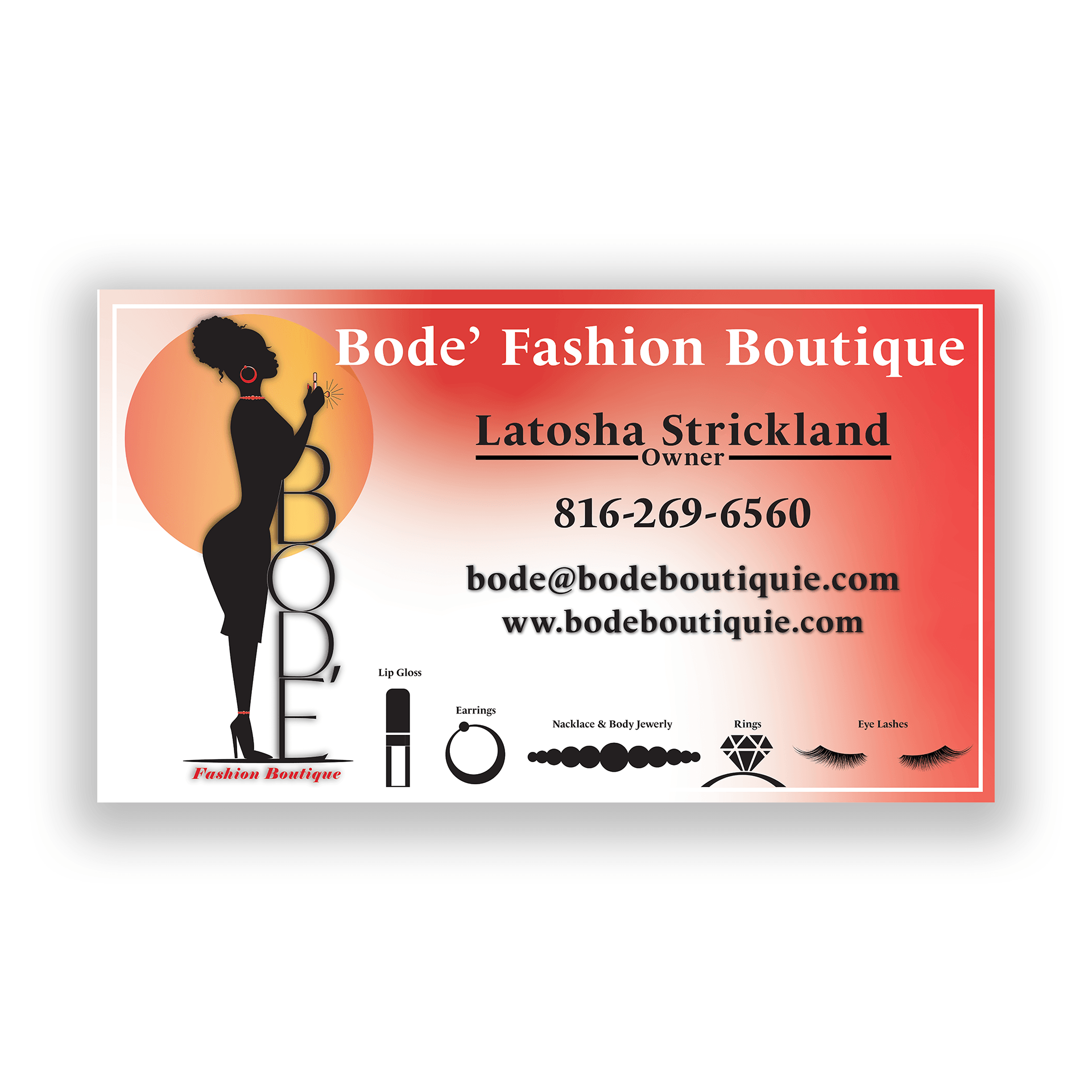 A business card for bode 's fashion boutique