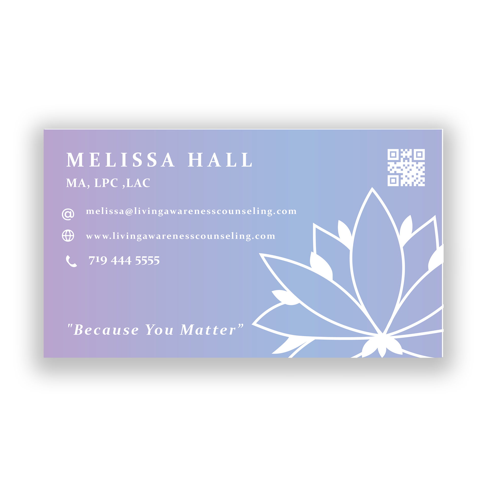 A business card for melissa hall with a flower on it