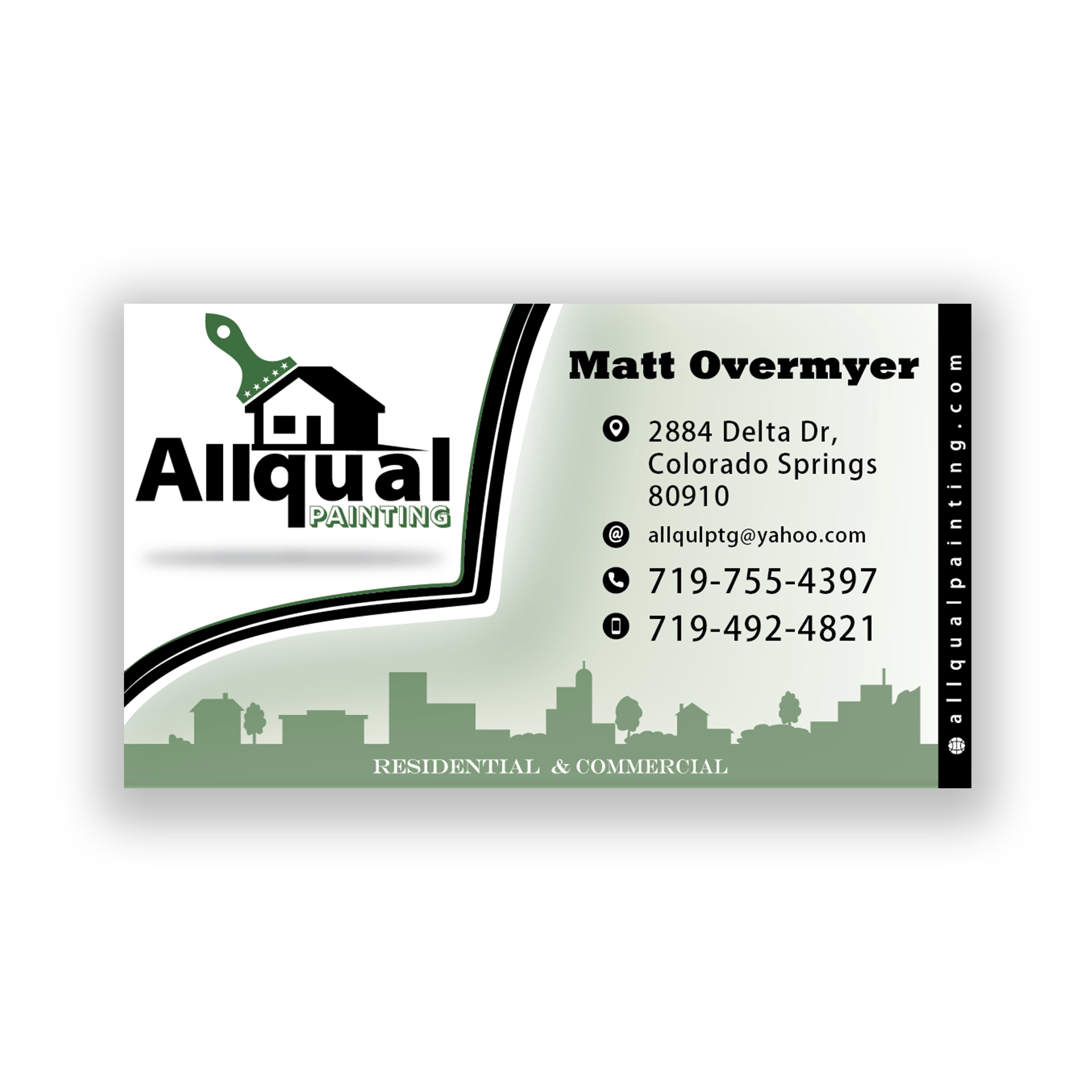 A business card for matt overmyer for allqual painting