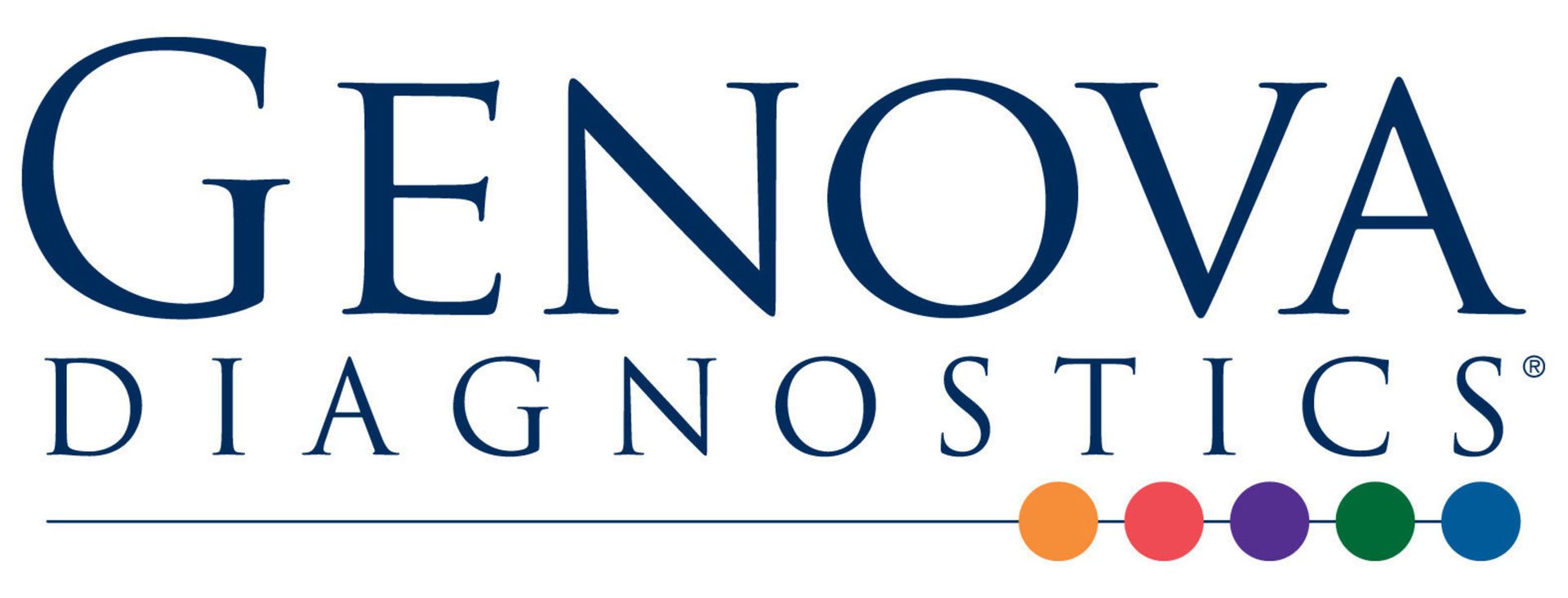 The logo for genova diagnostics is blue and multicolored.