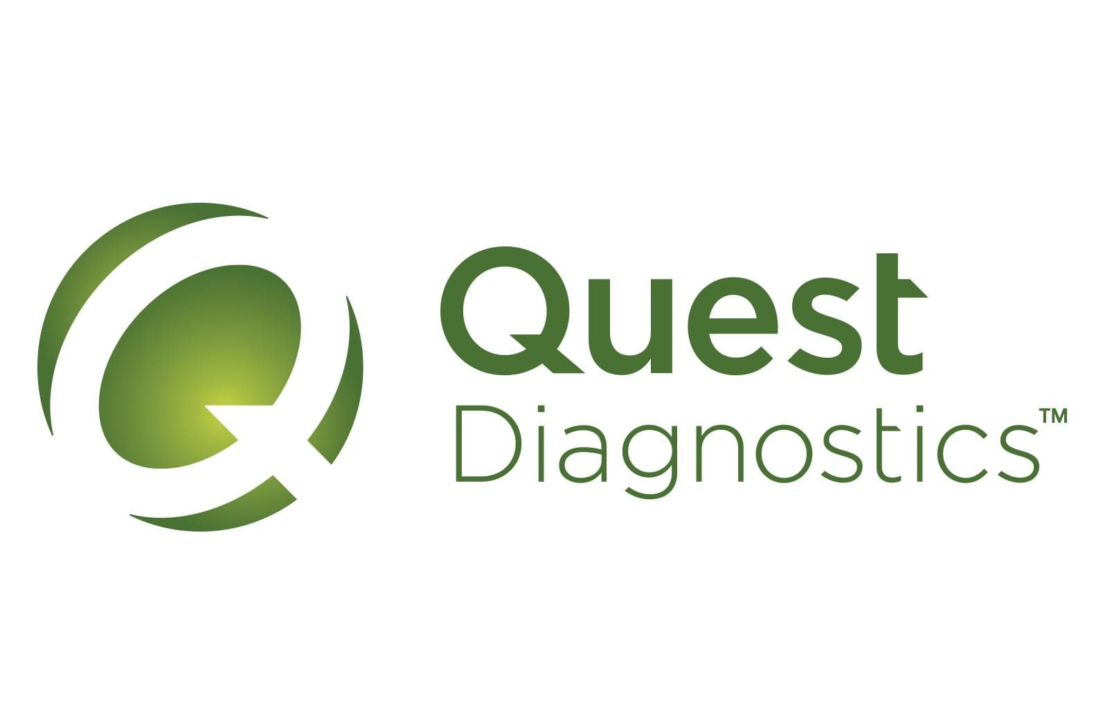 The quest diagnostics logo is green and white with a green circle in the middle.