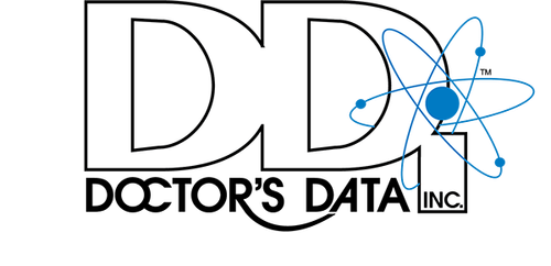 The logo for doctor 's data inc. has an atom on it.