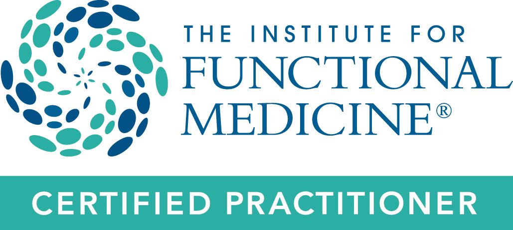 Logo for The Institute for Functional Medicine; swirling design of blue and teal ovals; 