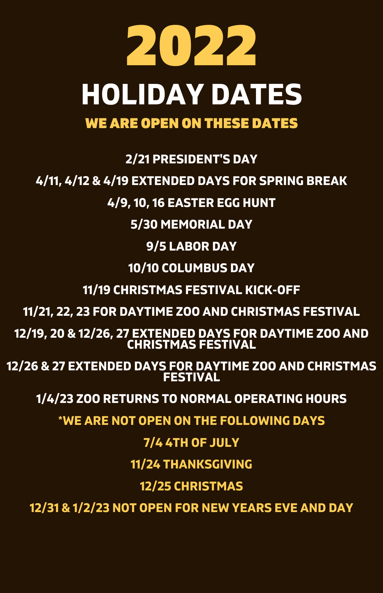 HOLIDAY DATES