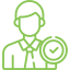 Man with a checkmark icon, indicating successful completion or approval.