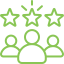 Three figures with stars above, likely representing achievement or recognition.